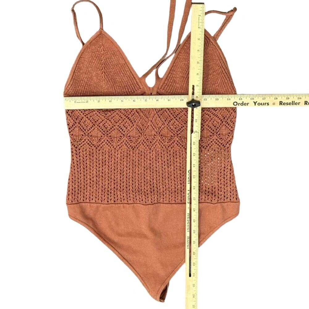 Abercrombie and Fitch Brown Thong Knit Crochet Halter Strappy Bodysuit Size L - Picture 5 of 10